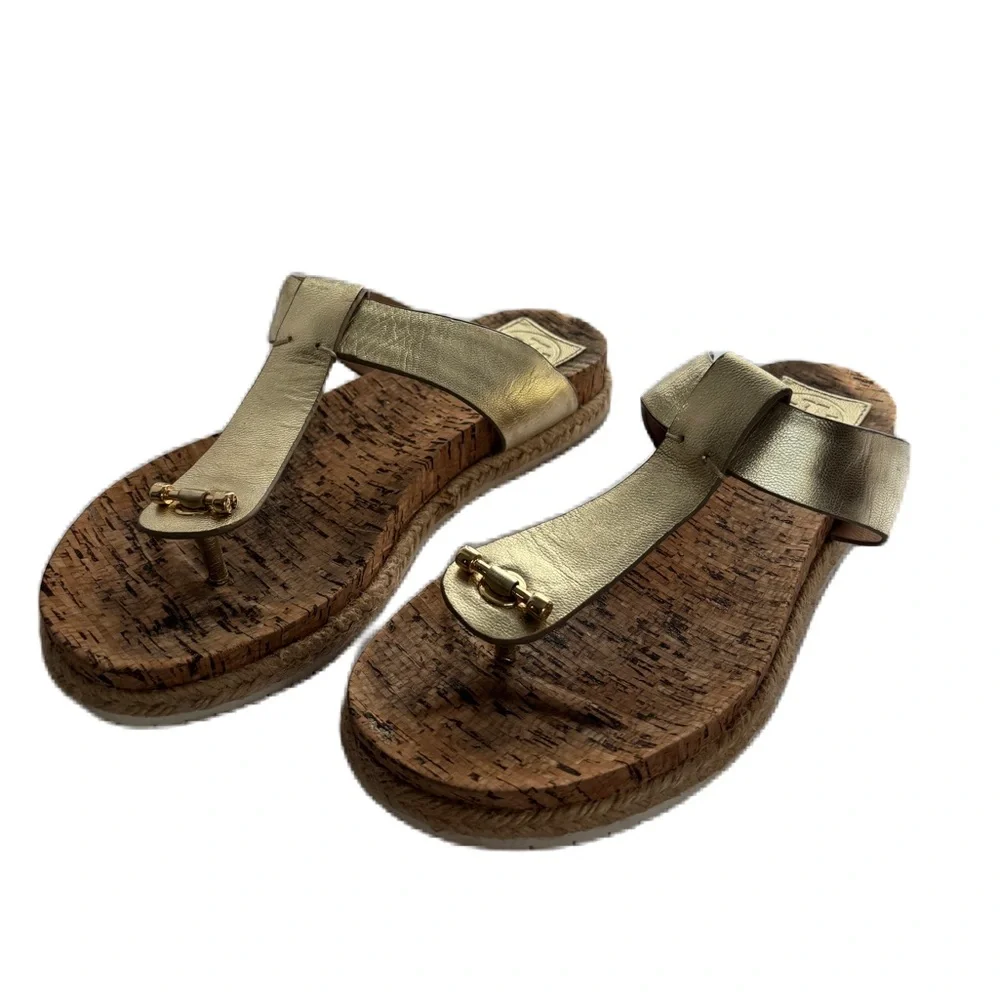 Tory Burch Gold Metallic Thong Sandal Size 8